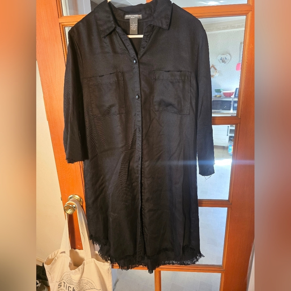 Chelsea And Theodore Black Button-Up Shirt Dress Large